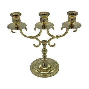 Vintage Brass 3-Arm Candelabra Candle Holder Elegant 9” Tall Polished Gold